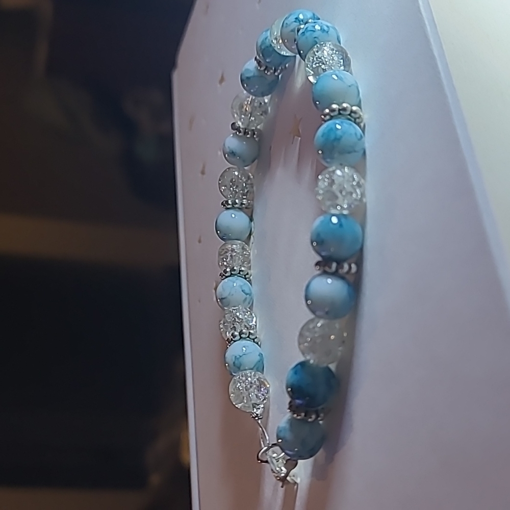 Large Crystal and Blue Marbled Bracelet